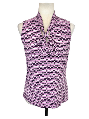 Tahari lilac sleeveless bow blouse